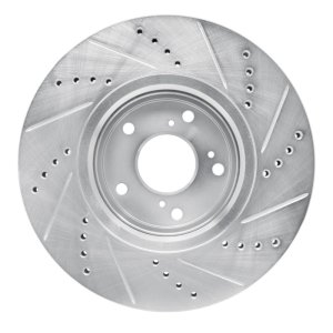 Acura ILX Brake Rotor (1) - Front Left - R1 Concepts - Drilled & Slotted - Silver - `16-`22